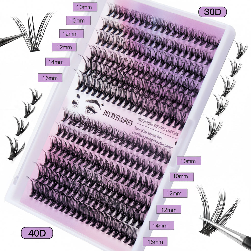 12 Rows Of 30D Plus 40D Clusters Of 240 Segmented Lashes Set